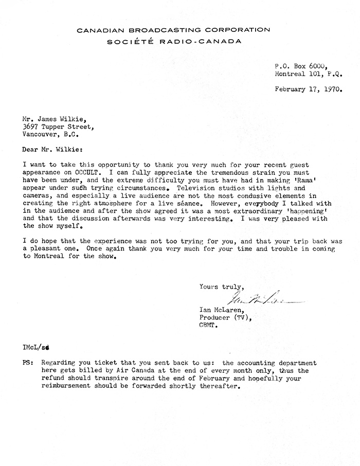 Letter from CBC Television