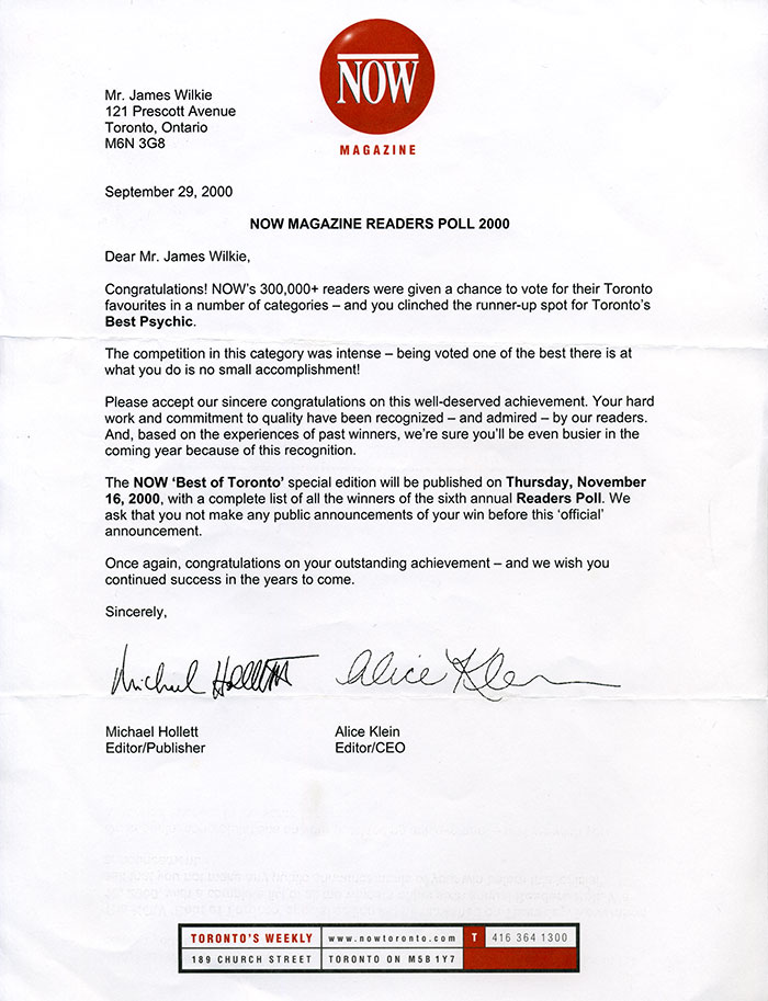 NOW Magazine Readers Poll 2000